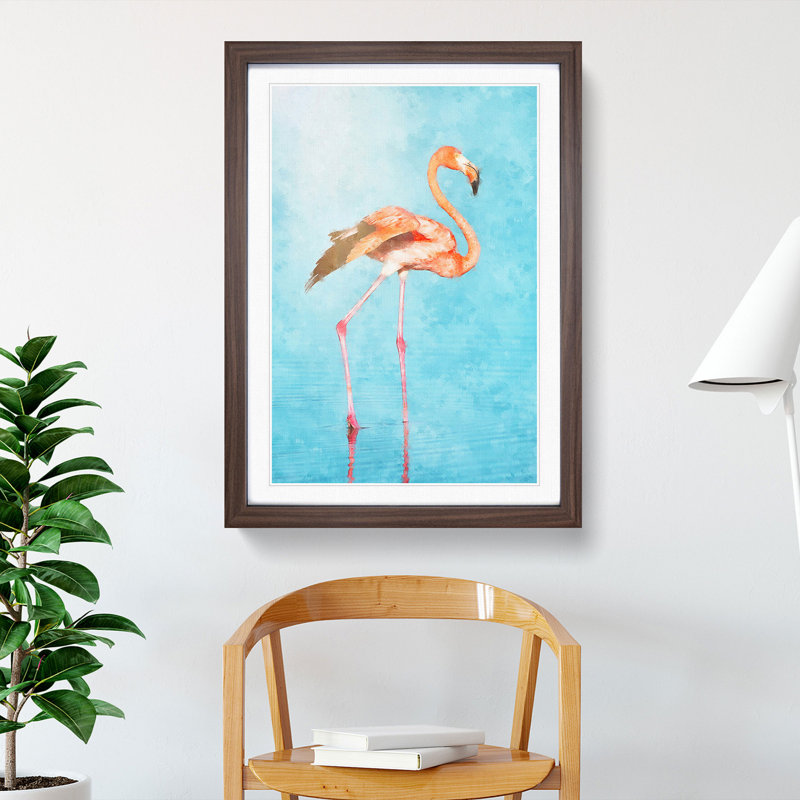 Flamingo Bird - Picture Frame Painting Print, 33cm H x 24cm W x 2cm D, Walnut Framed