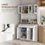 Armoire de rangement pour garde-manger de 71 po de hauteur avec support pour micro-ondes, buffet autoportant avec huche, 2 tiroirs, 5 portes, tablettes réglables et portes en verre pour la cuisine, la salle à manger
