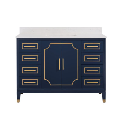 35'' H X 48' W Solid Wood Freestanding Bath Vanity With Carrera Quartz Top And Single Sink