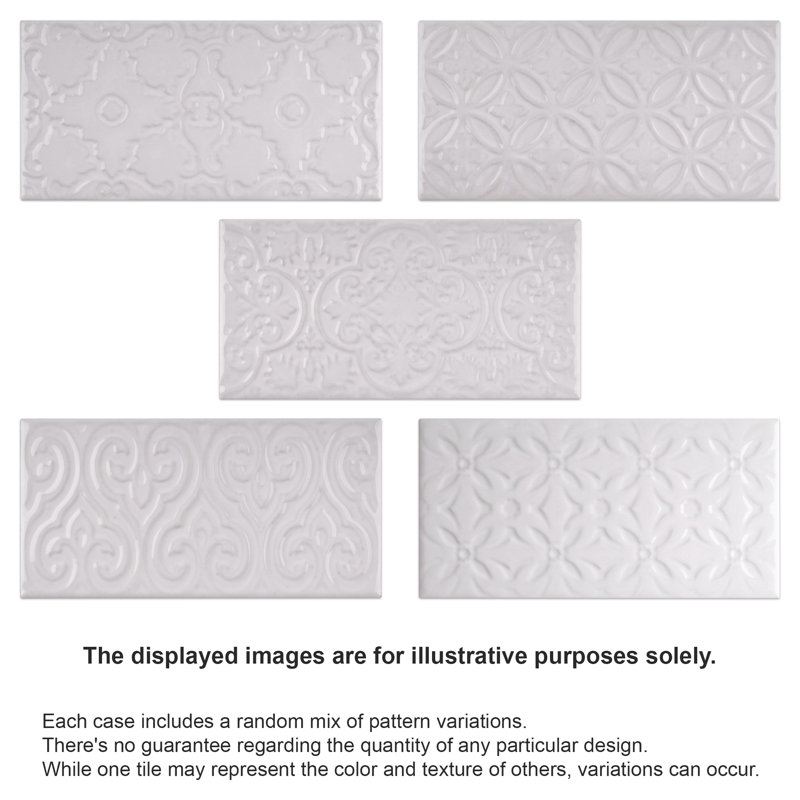 Zurbaran 4.73 in. X 9.45 in. Polished Ceramic Subway Wall Tile, Blanco White