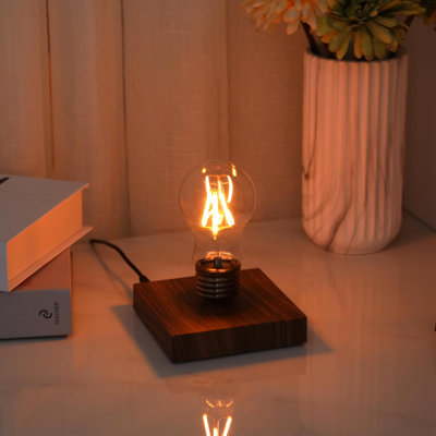 Lampe de bureau à lévitation DEL avec ampoule flottante magnétique, veilleuse rotative à 360 degrés, cadeau unique pour la maison et le bureau, base en bois carrée