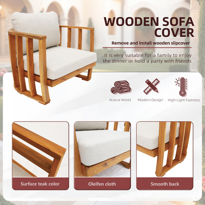 Causeuse d'extérieur en bois d'acacia avec coussins