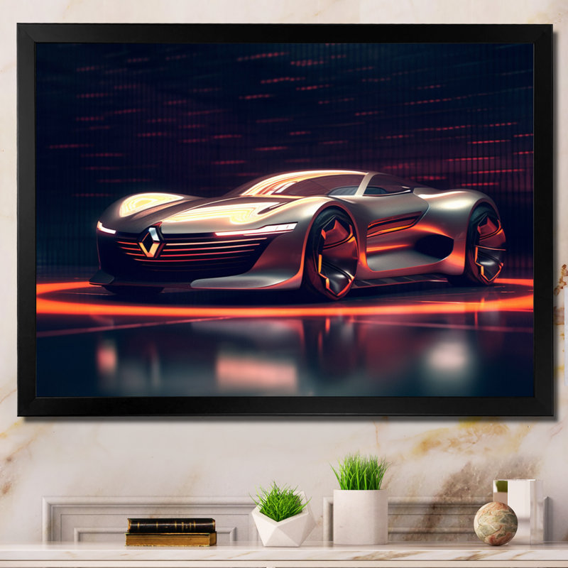 Voiture exotique néon français I, Cadre photo noir, H 12 po x l 20 po x P 1 po