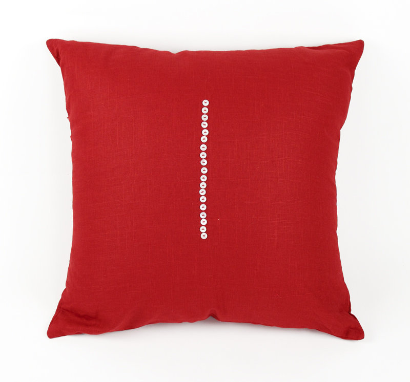 Buttons Linen Throw Pillow, 20" x 20" , Deep Red