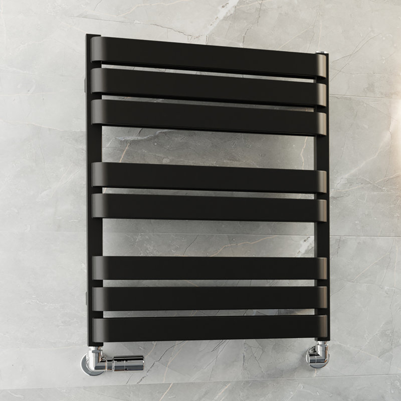 Warp T Bold Heated Towel Rail, Black, 65.5cm H  x 50cm W x 11.2cm D