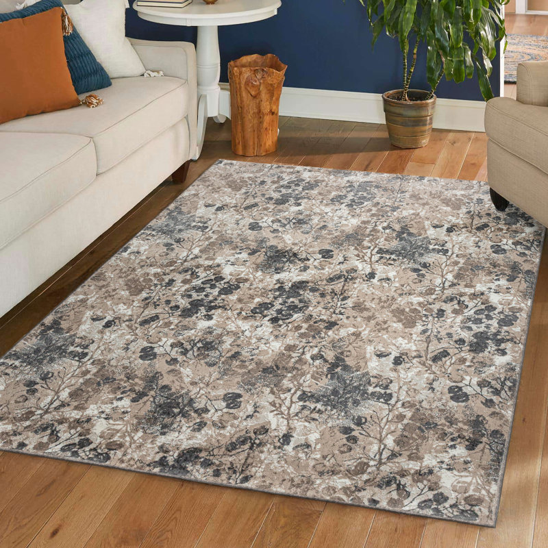 Tapis gris à motif floral transitionnel 1242 Mamane, Rectangle 3 pi 3 po x 4 pi 11 po