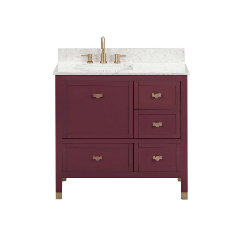 Alana 36 in. Single Sink Bathroom Vanity in Burgundy Red with Top, Alluring Quartz, 37"