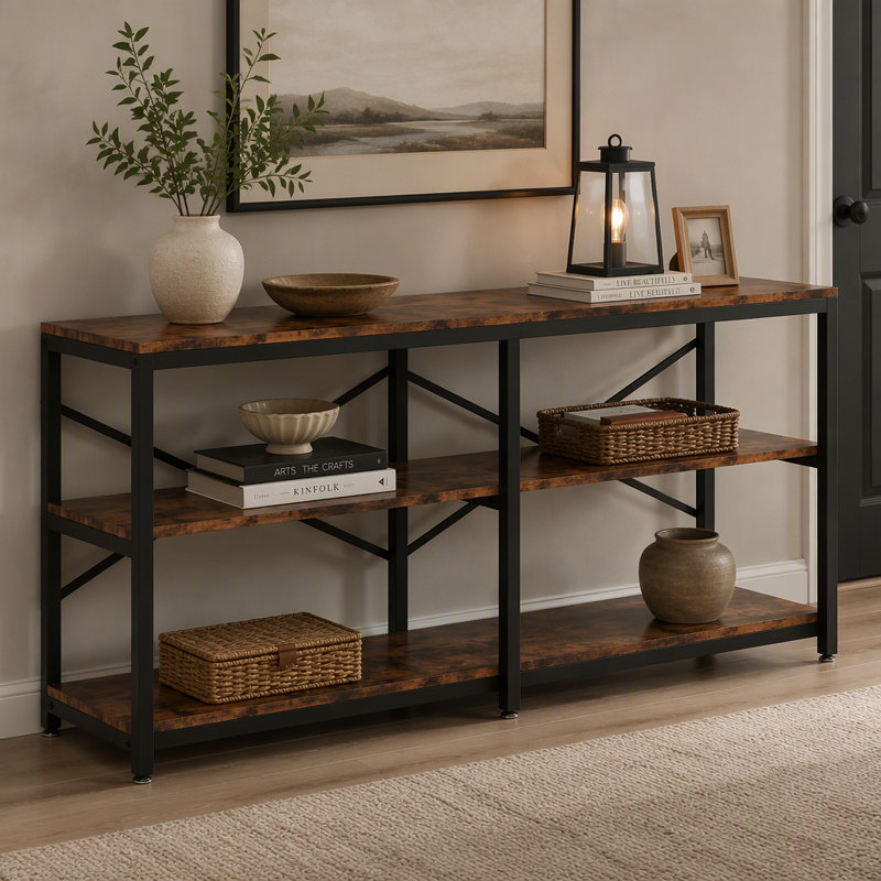 Console à 3 niveaux, canapé de vestibule de 70,9 po de long avec tablettes de rangement, Brun