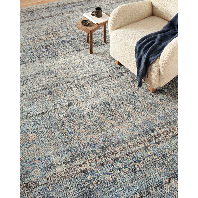 Denim and Blush Rectangular Synthetic Area Rug 42" x 66"