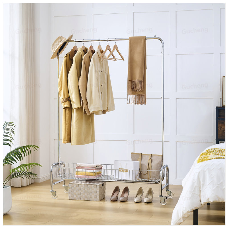 Heavy Duty Garment Rack With Spacious Basket And Wheels, Easy Assembly For Maximum Storage And Mobility, 2 Pieces Per Carton