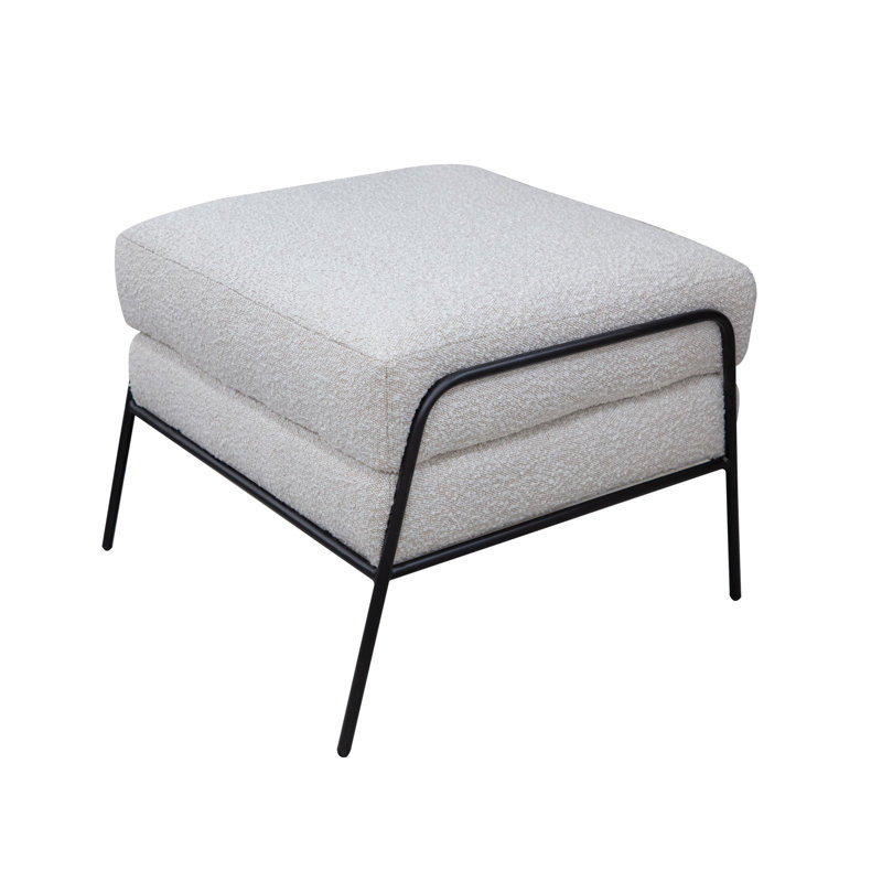Repose-pieds Tyna, 27 pouces, pieds en fer noir de style industriel, polyester beige, Ivoire