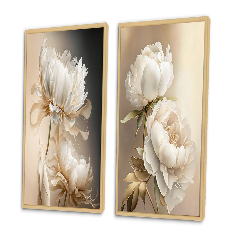 Pivoine I - pivoines, ensemble de 2 pièces d'art mural, Encadrement brun, H 20 po x l 24 po