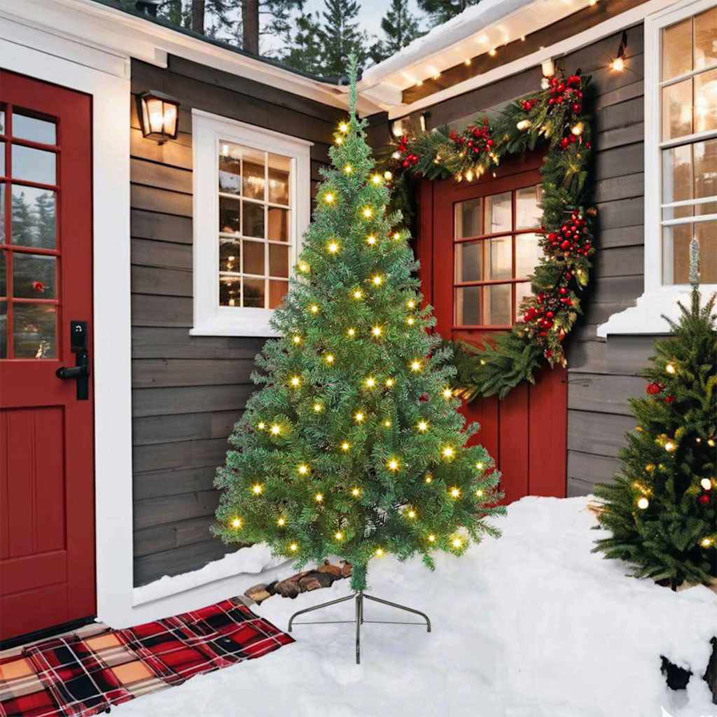 vidaXL Artificial Pre-lit Christmas Tree Green PVC