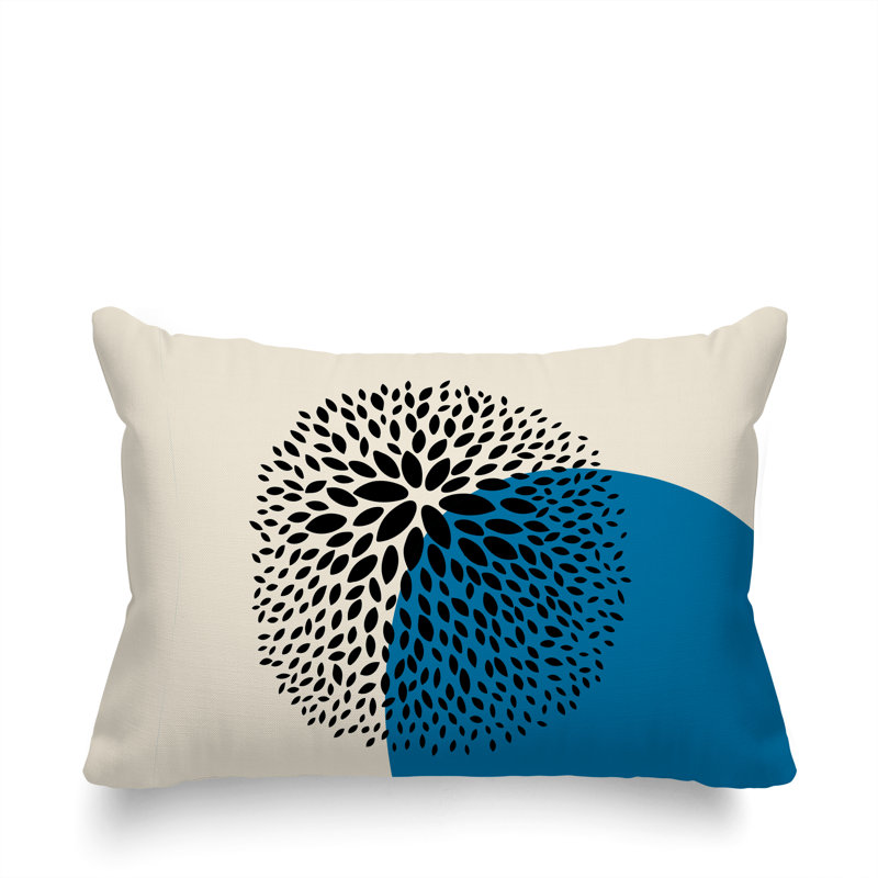 Coussin décoratif intérieur / extérieur en polyester filé floral Bavière, Turquoise / crème / noir