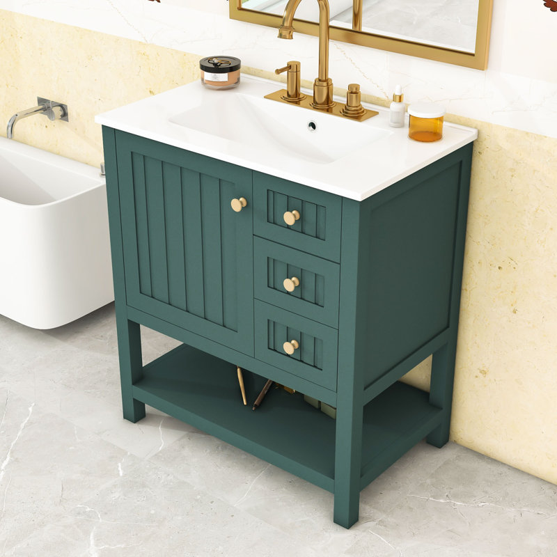 Meuble-lavabo 30 po avec lavabo en céramique et porte à fermeture en douceur, Vert