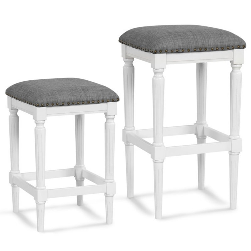 Ensemble de 2 tabourets selle 3 hauteurs avec repose-pieds et sièges rembourrés