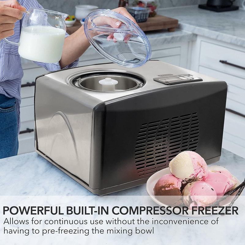 Stainless Steel 1.6 Qt Automatic Ice Cream Maker with LCD Display