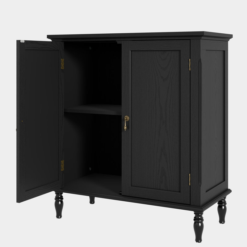 Buffet 34,5 "en placage de bois massif rétro avec tablettes réglables, noir, Noir