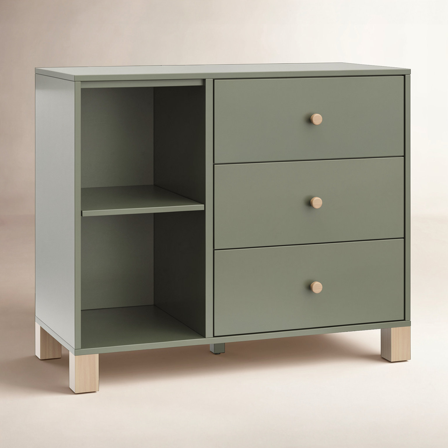 California 3-Drawer Combo Dresser, Olive