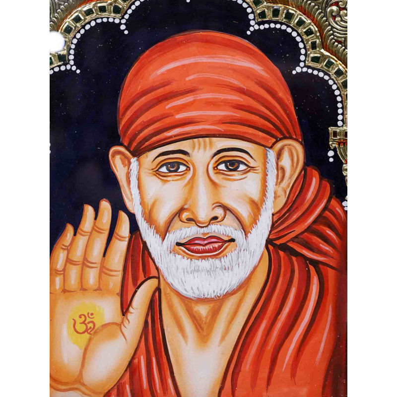 «Blessing Sai Baba», peinture encadrée de Tanjore | Or 24 carats