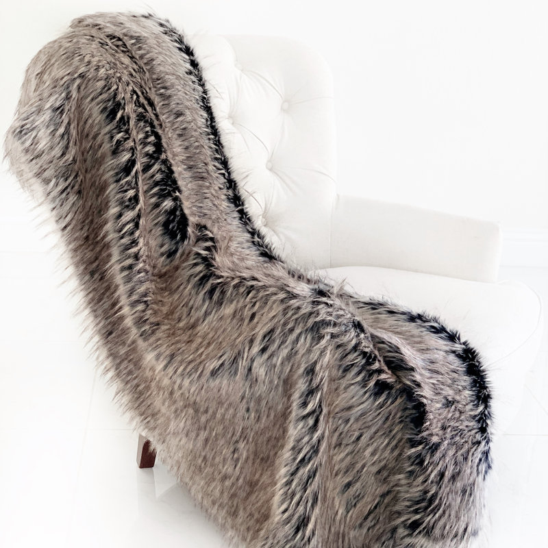 Jeté de luxe en fausse fourrure brun-gris à motif Foxy Plutus Foxy, l 102 po x L 116 po, Couverture