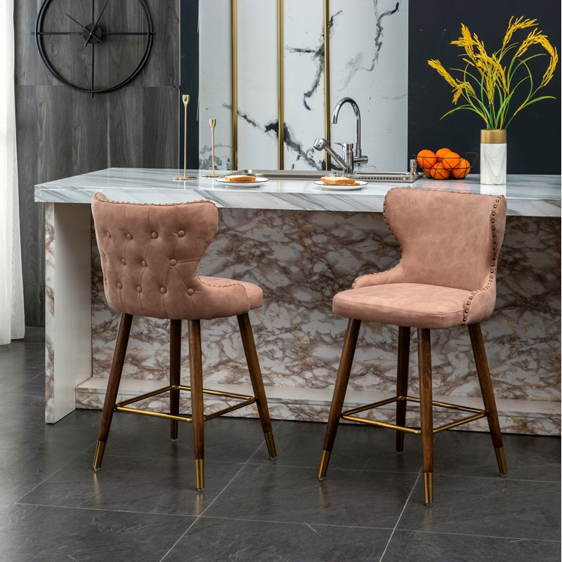 Ensemble de 2 tabourets de comptoir Mid-Century, Rose