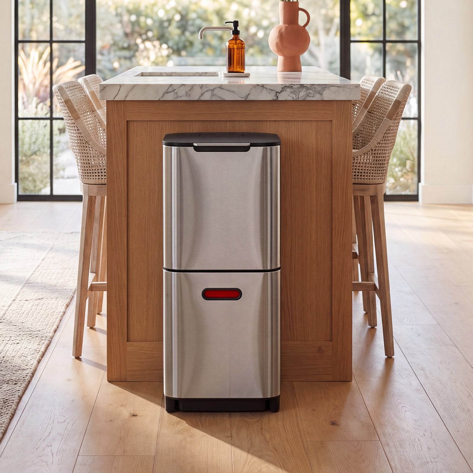 Joseph Joseph Totem Dual Recycling Trash Can, Stainless Steel, 10.60 US Gallons