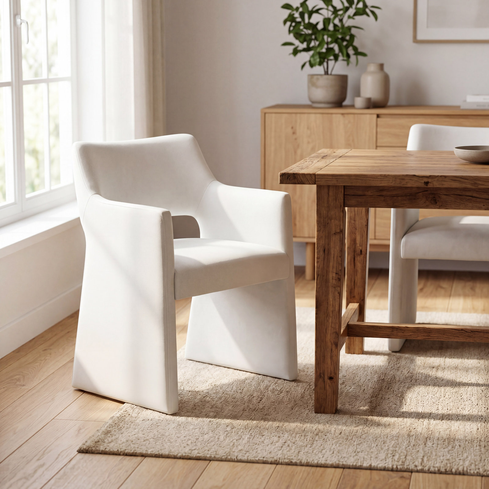 Camillo Velvet Dining Armchair, Cream