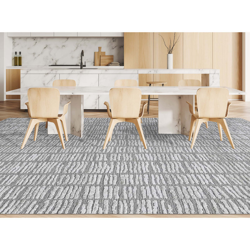Hand Woven Wool Striped Area Rug, Rectangle 6' x 9'