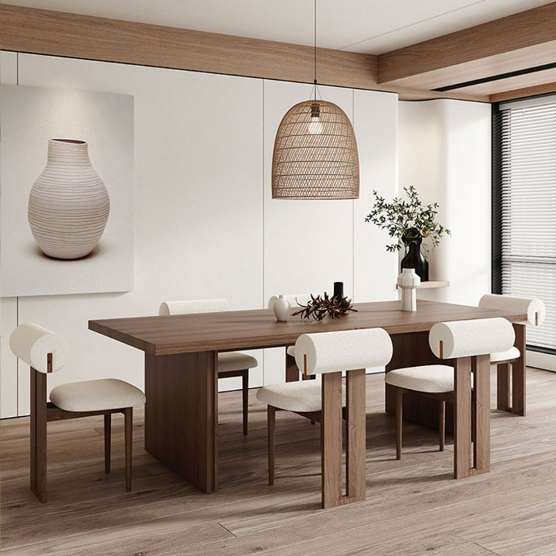 Ensemble de table de salle à manger 6 personnes Bobb, H 29,53 po x l 70,87 po x P 31,5 po, Brun noyer
