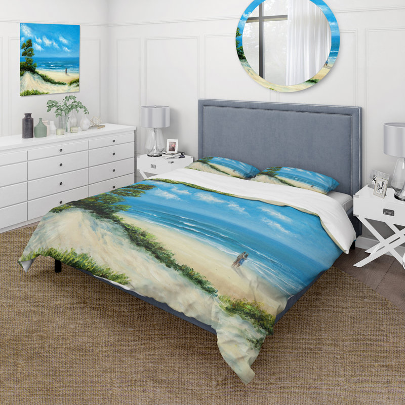 Couple à la plage - Ensemble de housse de couette nautique et côtier - Polyester en microfibre