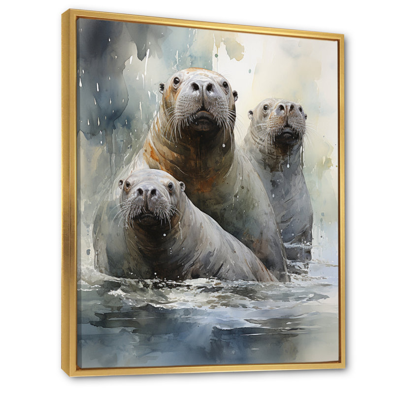 Morse gracieux géants sur toile, Cadre flottant doré, H 32 po x l 16 po x P 1 po