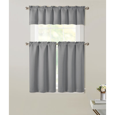 3 Piece Room Darkening Rod Pocket Cafe Kitchen Curtain Tier & Valance Set