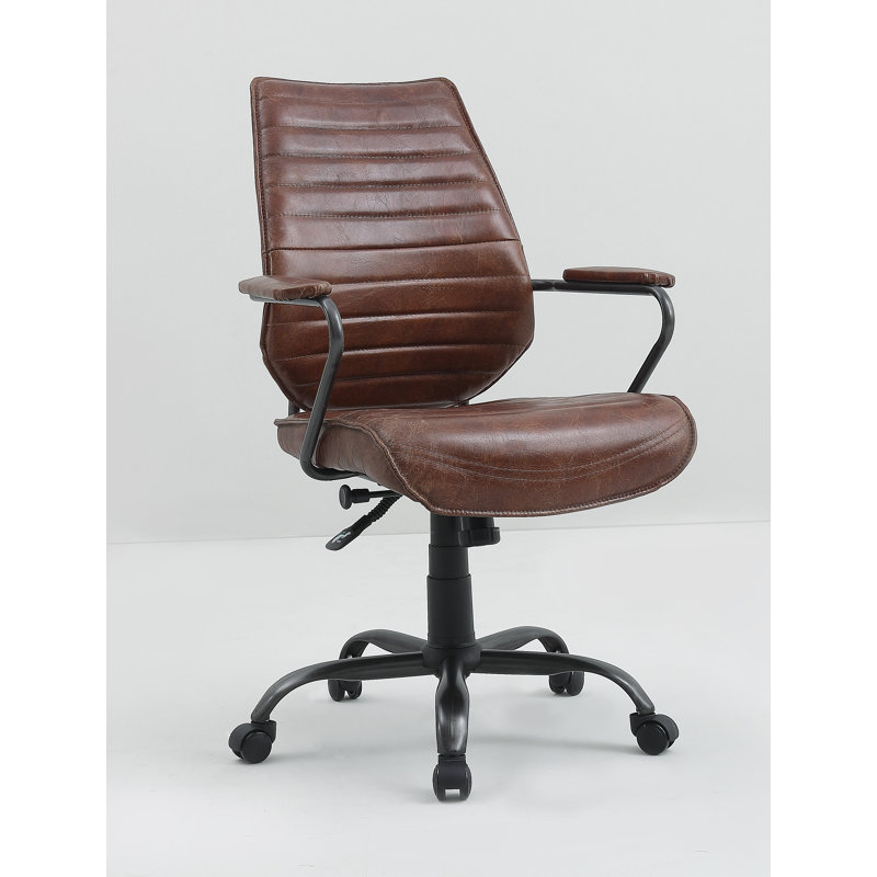 Chaise de travail en cuir véritable Dagenham, Noir, Noir onyx