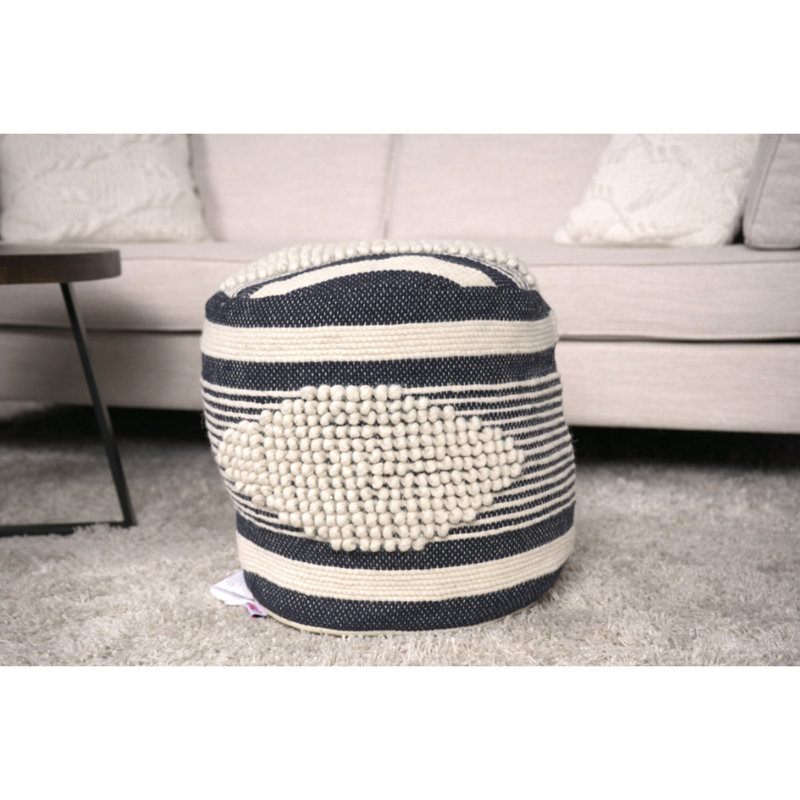 Pouf fabriqué à la main beige et gris foncé - Tissu recouvert de laine et de coton rembourré 16 po x 16 po x 16 lb, capacité de 250 lb, nettoyage des taches seulement, conception cylindrique 250 lb