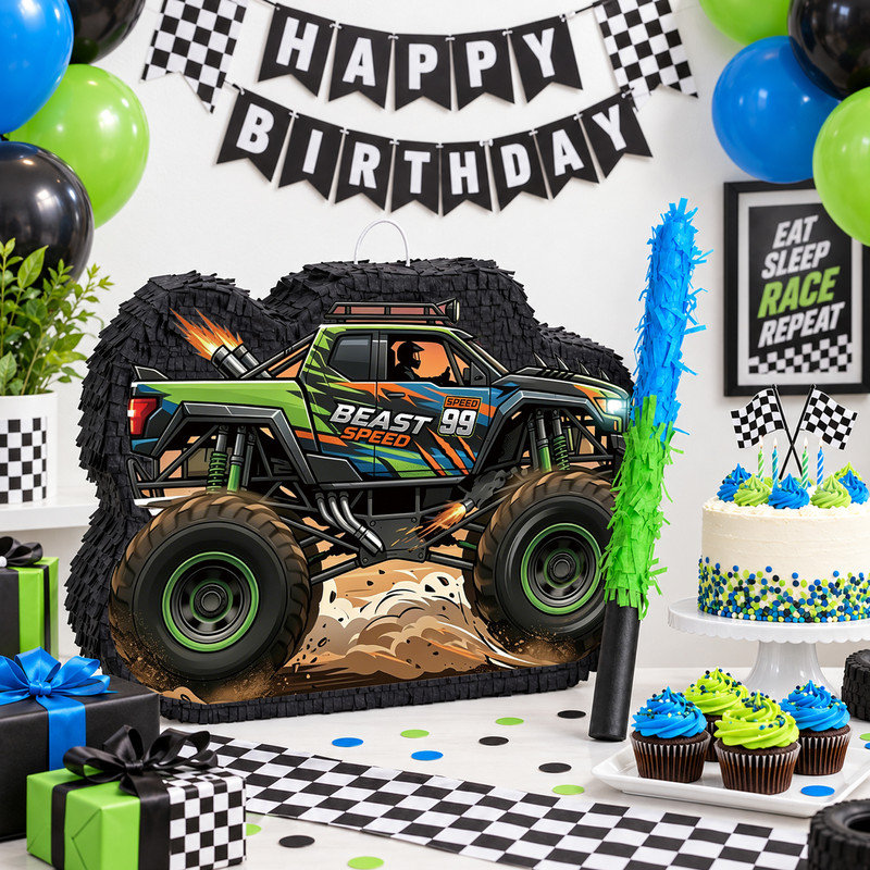 Monster Truck Pinata Party Decorations, 4 Pcs Monster Truck Large Pinatas Bundle for Birthday Party Suppies Set