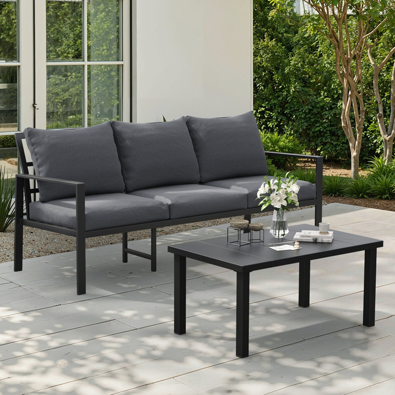 3 Seater Outdoor Sofa with Coffee Table, Gray
