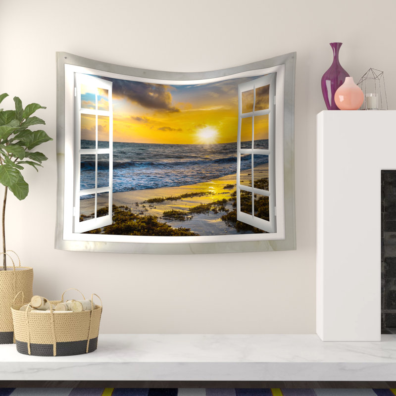 Tapisserie coucher de soleil avec fenêtre ouverte, H 78 po x l 92 po