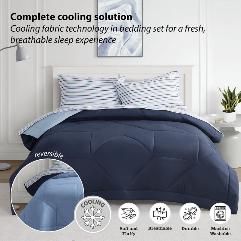 Cooling Technology 5-Piece Bed in a Bag, Blue, Full Comforter + 5 Additional Pieces