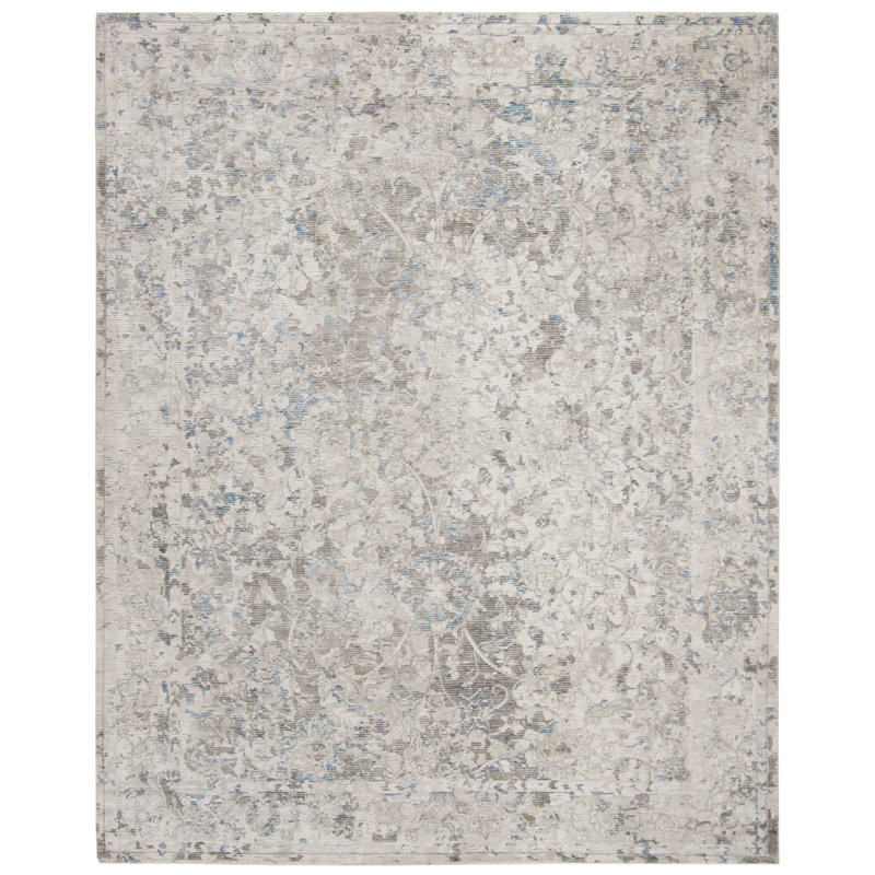 Tapis oriental gris en viscose / coton tissé à la main Brianne, Rectangle 8 pi x 10 pi