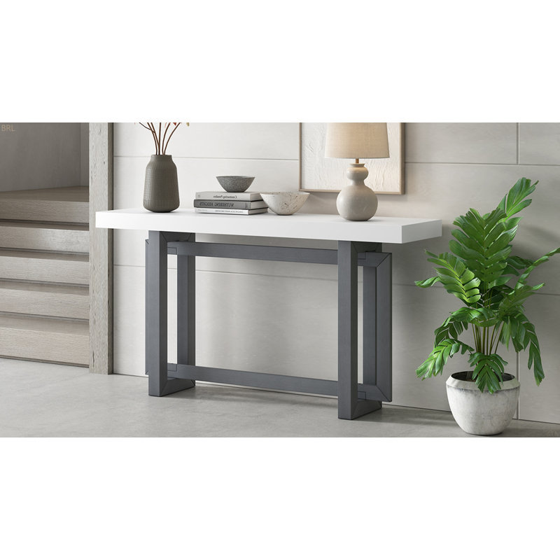 59.1'' Painted Entryway Table With Pine Veneer,Unique Triple Rectangle Design Console Table With Thick Pine Wood Legs,Extra Long Sofa Table Versatile For Hallway, Living Room,Kitchen