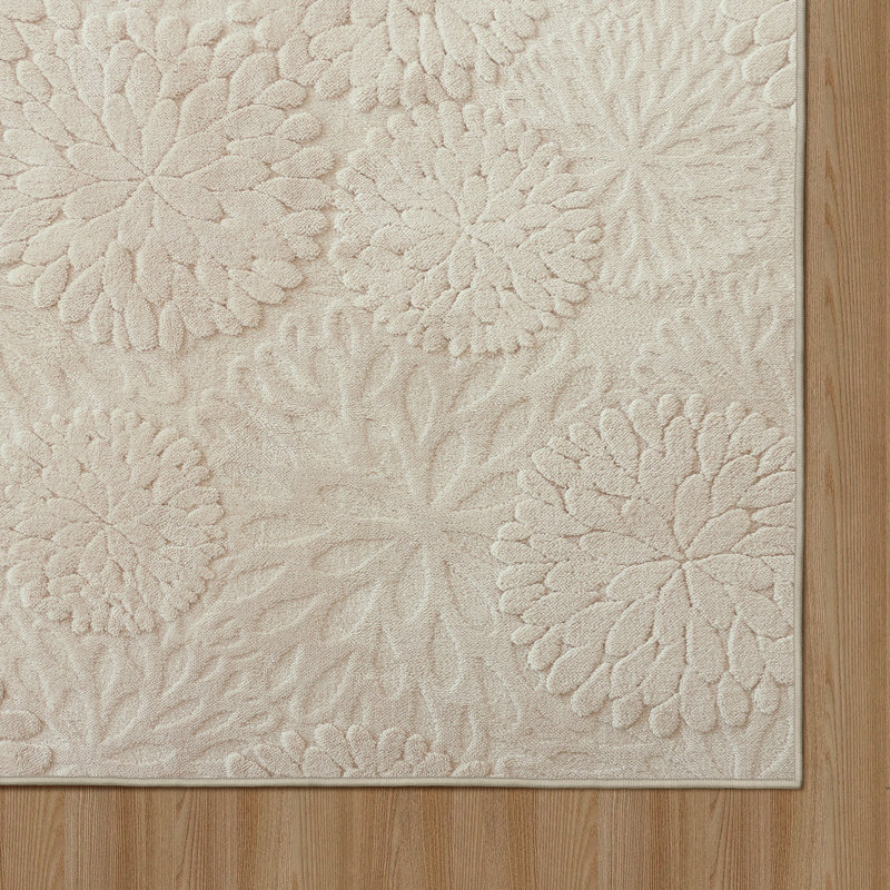 Tapis d'intérieur beige antidérapant à motif floral pelucheux et doux, Rectangle de 5 pi x 8 pi, Beige