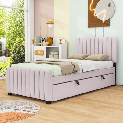 Lit plateforme simple tapissier avec lit gigogne simple