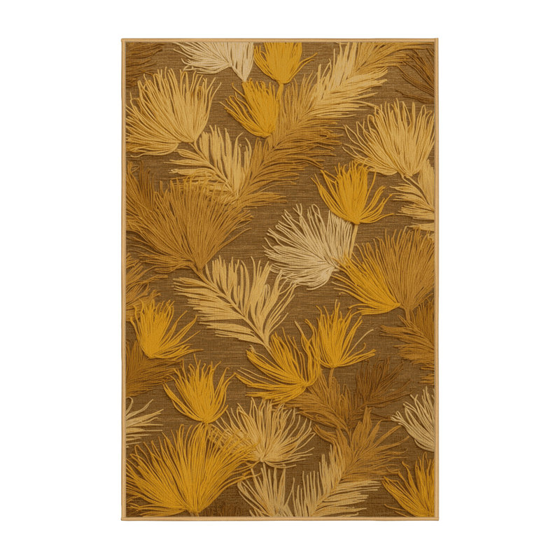 Machine Washable Botanical Brown Area Rug, Rectangle 5' x 7'