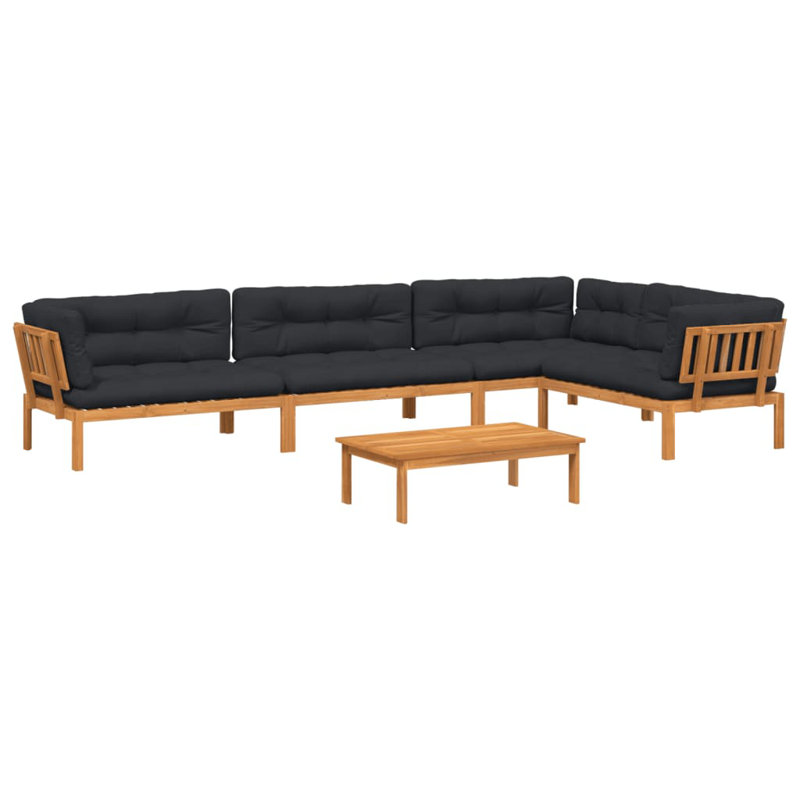 Ensemble de canapé de patio avec coussins 5 pièces Lark Manor, 2 x milieu + 2 x coin + table, Black, Black