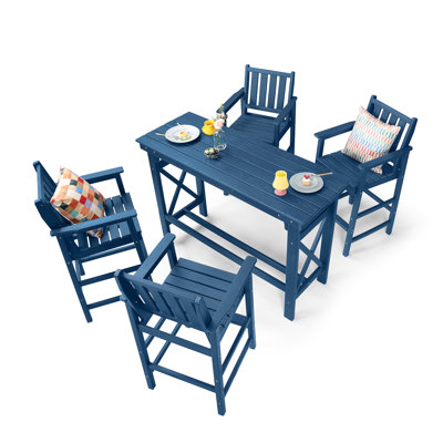 5-Piece HDPE Patio Bar Set, Rectangular Bar Height Table And 4 Adirondack Bar Chairs, All-Season Outdoor Bar Stools Set, Outdoor Bar Table And Chairs Set For Outside, Balcony, Deck