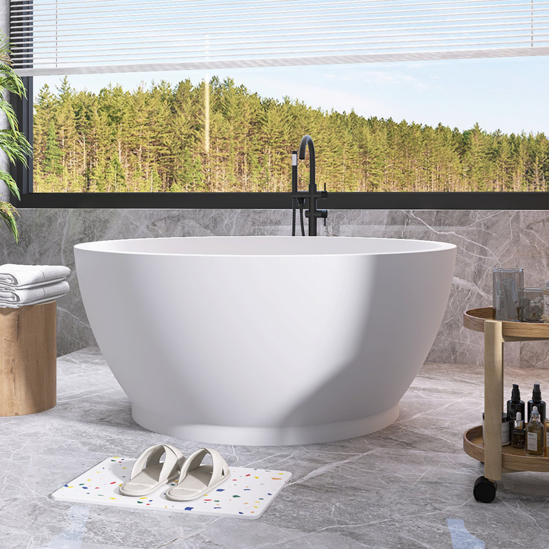 Baignoire de trempage autoportante à surface solide pour salle de bain, blanc mat
