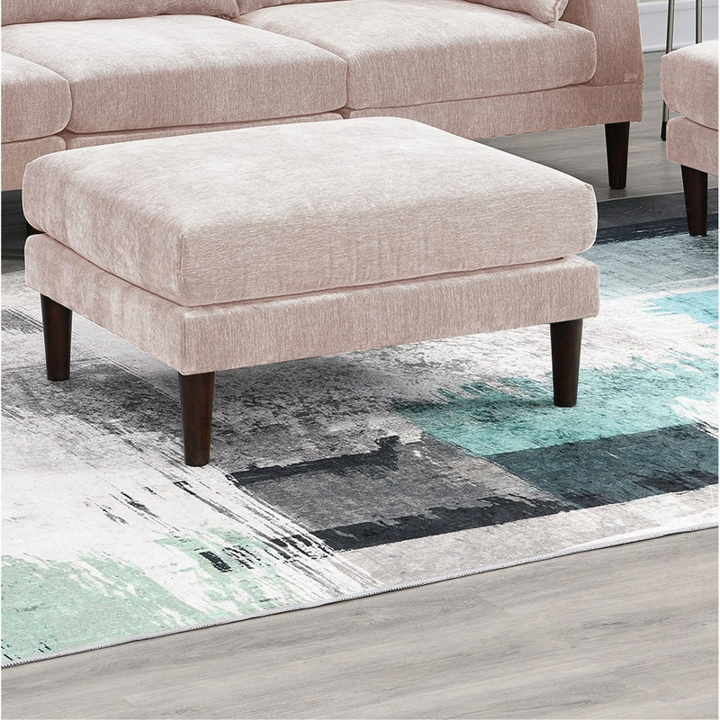 Canapé d'angle modulaire 5 pièces rose poudré avec fauteuils, confort optimal pour le salon, pieds en bois.