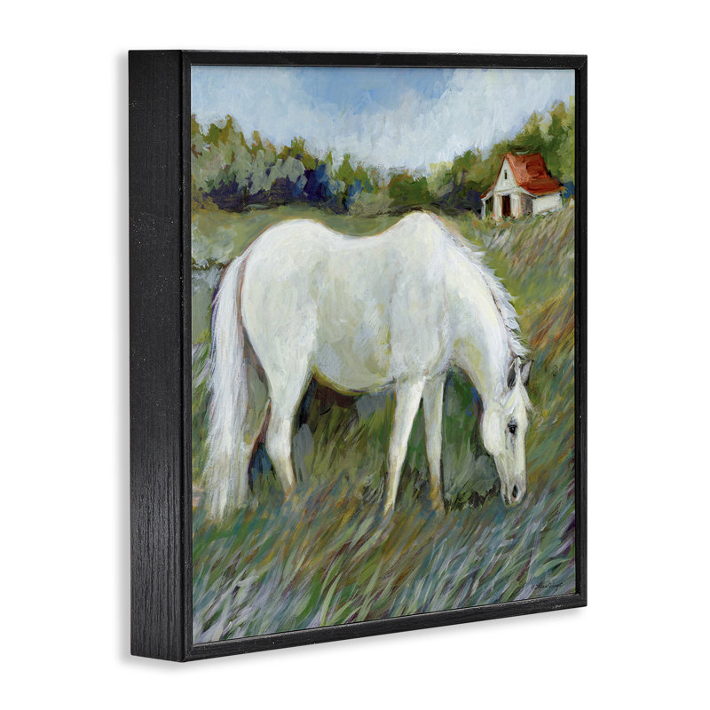 Horse In Field Framed Giclee Art, design by Susan Winget, Midnight Black Framed Giclee, 12" H x 12" W