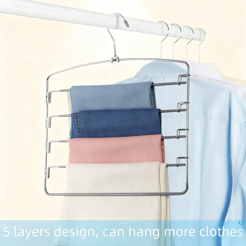 Cintre pour pantalons peu encombrant avec bras pivotants à 5 niveaux, organisateur de placard multifonctionnel en acier inoxydable robuste pour pantalons, jeans, serviettes et foulards